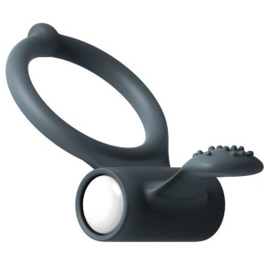 Эрекционное кольцо Dorcel Power Clit Black V2 с вибрацией, с язычком со щеточкой