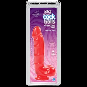 Фалоімітатор Doc Johnson Jelly Jewels Cock&Balls Red, діаметр 3,6 см, антибактеріальний ПВХ. Photo 2