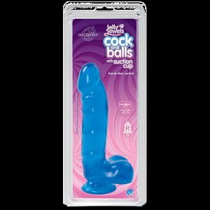 Фалоімітатор Doc Johnson Jelly Jewels Cock & Balls Blue, діаметр 3,6 см, антибактеріальний ПВХ. Photo 2