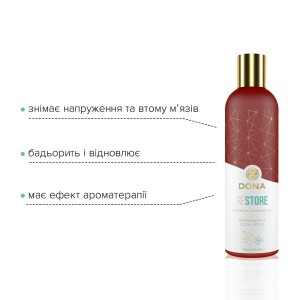 Натуральна масажна олія DONA Restore – Peppermint & Eucalyptus (120 мл) з ефірними оліями. Photo 3