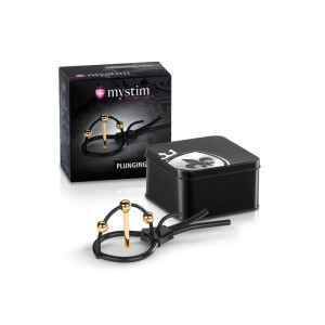 Утяжка для пеніса Mystim Plunging Pete, позолочена, з двома кульками і коротким уретральним зондом. Photo 2