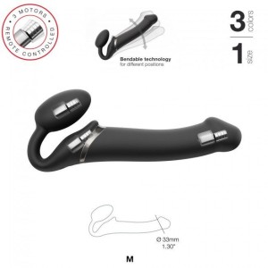 Безремінний страпон з вібрацією Strap-On-Me Vibrating Black M, діаметр 3,3 см, пульт ДК, регульовани. Photo 3