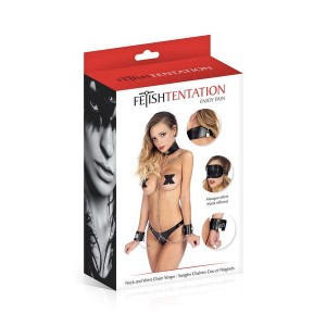 Нашийник з наручниками і ланцюжком Fetish Tentation Neck and Wrist Chain Straps з маскою на очі. Photo 3