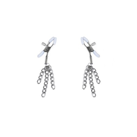 Затискачі для сосків з пензликами Feral Feelings - Nipple clamps Tassels, срібло/білий