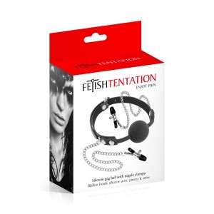 Кляп з силіконовою кулькою і затискачами для сосків Fetish Tentation Gag Ball with Nipple Clamps. Photo 2