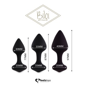 Набір силіконових анальних пробок FeelzToys - Bibi Butt Plug Set 3 pcs Black. Photo 2