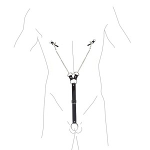 Затискачі для сосків з фіксацією на мошонці Nipple Clamps for Men, Еко шкіра. Photo 3