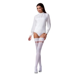 Панчохи Passion ST121 3/4 білі, на ажурній силіконовій резинці, з квітковим орнаментом та вертикальн. Photo 3