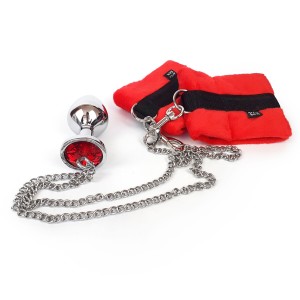 Наручники з металевою анальною пробкою Art of Sex Handcuffs with Metal Anal Plug  size M Red. Photo 2