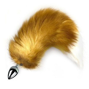Металева анальна пробка з хвостом із натурального хутра Art of Sex size M Red fox. Photo 3