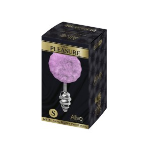 Металева анальна пробка Кролячий хвостик Alive Fluffy Twist Plug S Purple, діаметр 2,9 см. Photo 2