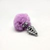Металева анальна пробка Кролячий хвостик Alive Fluffy Twist Plug M Purple, діаметр 3,4 см
