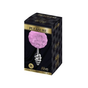 Металева анальна пробка Кролячий хвостик Alive Fluffy Twist Plug M Purple, діаметр 3,4 см. Photo 3
