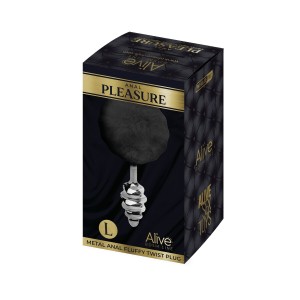 Металева анальна пробка Кролячий хвостик Alive Fluffy Twist Plug L Black, діаметр 3,8 см. Photo 3