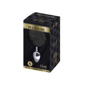 Металева анальна пробка Кролячий хвостик Alive Fluffy Plug S Black, діаметр 2,8 см. Photo 2
