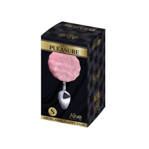 Металева анальна пробка Кролячий хвостик Alive Fluffy Plug S Pink, діаметр 2,8 см. Photo 2