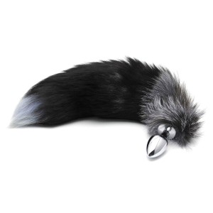 Металева анальна пробка Лисячий хвіст Alive Black And White Fox Tail M, діаметр 3,4 см. Photo 2