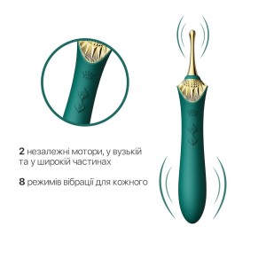 Вагінально-кліторальний вібратор Zalo — Bess Turquoise Green, багатофункціональний із насадками. Photo 3