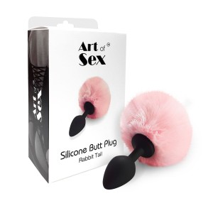 Силіконова анальна пробка М Art of Sex - Silicone Bunny Tails Butt plug Pink, діаметр 3,5 см. Photo 3