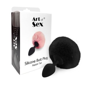 Силіконова анальна пробка М Art of Sex - Silicone Bunny Tails Butt plug Black, діаметр 3,5 см. Photo 3