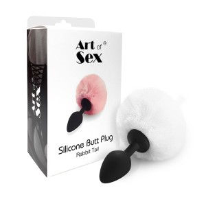 Силіконова анальна пробка М Art of Sex - Silicone Bunny Tails Butt plug White, діаметр 3,5 см. Photo 3