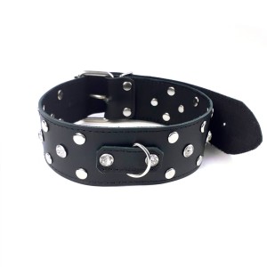 Нашийник з натуральної шкіри із заклепками та стразами Art of Sex - Jenna Collar, Чорний. Photo 2
