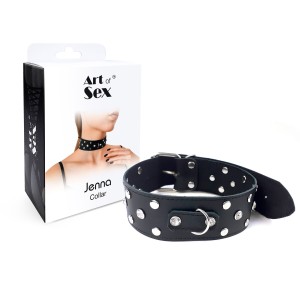 Нашийник з натуральної шкіри із заклепками та стразами Art of Sex - Jenna Collar, Чорний. Photo 3