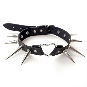 Чокер Серце з великими шипами, із натуральної шкіри Art of Sex - Crystal, колір Чорний. Photo 3