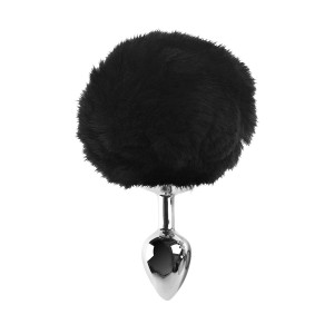 Металевий анальний затор М Art of Sex - Metal Butt plug Rabbit Tail, Чорний. Photo 2