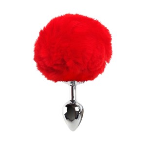 Металевий анальний затор М Art of Sex - Metal Butt plug Rabbit Tail, Червоний. Photo 2