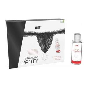 Набір Intt BRAZILIAN PANTY BLACK: трусики на зав’язках S-XL з перлинним кільцем + полунична змазка. Photo 2