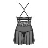 Еротичний мереживний комплект із сіточкою Obsessive 838-BAB-1 babydoll & thong black L/XL, чорний, п