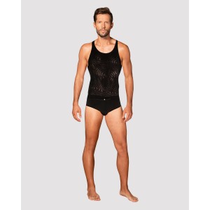 Чоловіча напівпрозора майка-борцовка з візерунком Obsessive T103 tank top S/M/L, чорна. Photo 3