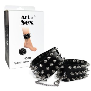 Поножі з шипами з натуральної шкіри Art of Sex, колір чорний. Photo 3