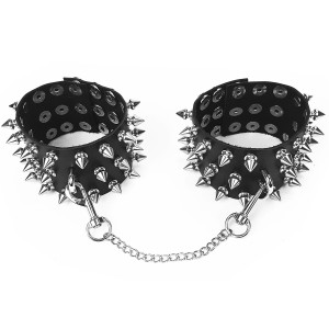 Поножі з шипами з натуральної шкіри Art of Sex, колір чорний. Photo 2