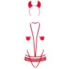 Еротичний костюм чортика зі стреп Obsessive Evilia teddy red S/M, боді, чокер, накладки на соски, об