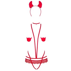 Еротичний костюм чортика зі стреп Obsessive Evilia teddy red S/M, боді, чокер, накладки на соски, об. Photo 3