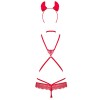 Еротичний костюм чортика зі стреп Obsessive Evilia teddy red L/XL, боді, чокер, накладки на соски, о