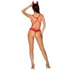 Еротичний костюм чортика зі стреп Obsessive Evilia teddy red L/XL, боді, чокер, накладки на соски, о