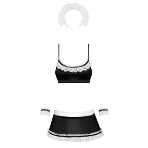 Атласний еротичний костюм покоївки Obsessive Maid set S/M, black, топ, спідниця, стринги, манжети, о. Photo 3
