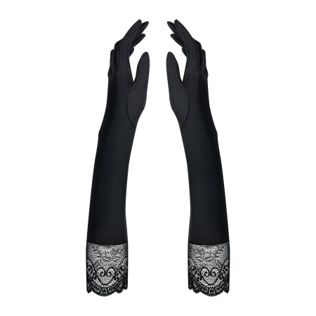 Високі рукавички з каменями та мереживом Obsessive Miamor gloves, black