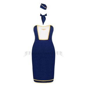 Еротичний костюм стюардеси Obsessive Stewardess uniform M/L, blue, сукня, пілотка, шарф, манжети. Photo 3