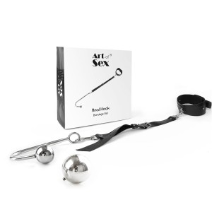 Анальний гак 4 із нашийником з натуральної шкіри Art of Sex - Anal hook, Чорний. Photo 2