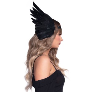 Пов’язка на голову з крилами Leg Avenue Feather headband Black, пір’я та натуральна шкіра. Photo 3