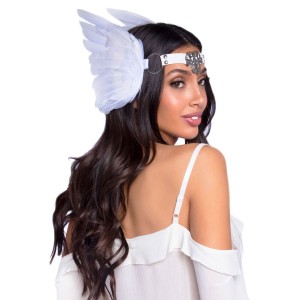 Пов’язка на голову з крилами Leg Avenue Feather headband White, пір’я та натуральна шкіра. Photo 2