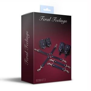 Набір для БДСМ 3 в 1 Feral Feelings BDSM Kit 3 Black, black, наручники, поножі, хрестовина. Photo 2