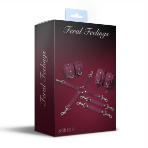 Набір для БДСМ 3 в 1 Feral Feelings BDSM Kit 3 Burgundy, burgundy, наручники, поножі, хрестовина. Photo 2