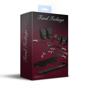 Набір для БДСМ 5 в 1 Feral Feelings BDSM Kit 5 Black, наручники, поножі, хрестовина, маска, падл. Photo 2