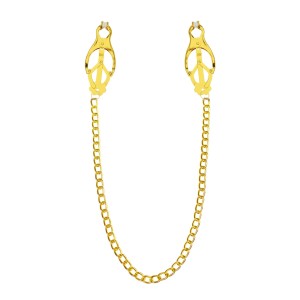 Затискачі для сосків з ланцюжком Feral Feelings – Clover nipple clamps, золото/білий