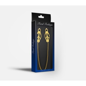 Затискачі для сосків з ланцюжком Feral Feelings – Clover nipple clamps, золото/білий. Photo 2